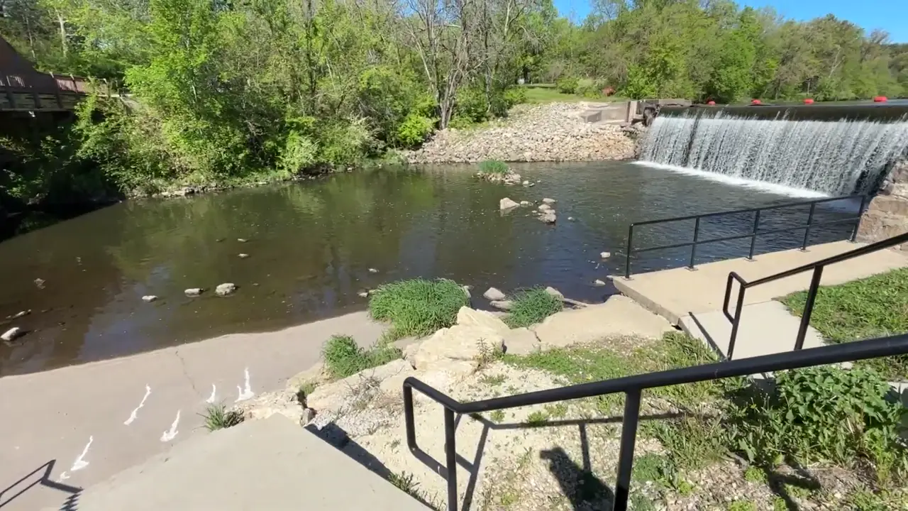 Otter Creek and the waterfall below the Fontana Lake dam in Hazleton, Iowa